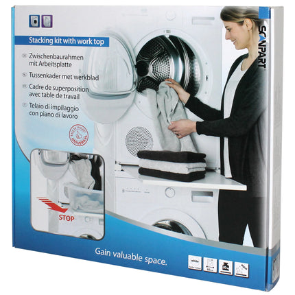 SCANPART - Stacking kit for washing machine and tumble dryer - With worktop - White - Tension strap not included image