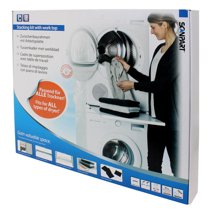 SCANPART - Stacking kit for washing machine and tumble dryer - With worktop - White - Also for heat pump dryers image