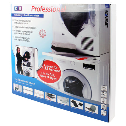 SCANPART - Stacking kit for washing machine and tumble dryer - Professional - With worktop - Also for heat pump dryers - Tension strap included image