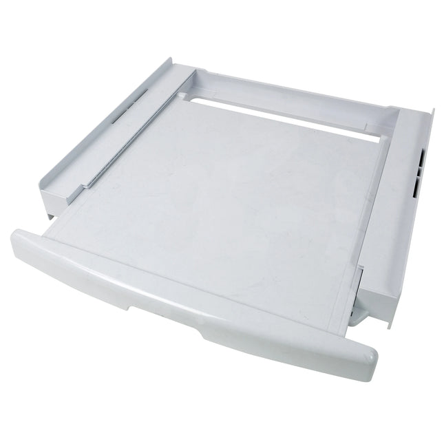 SCANPART - Stacking kit for washing machine and tumble dryer - Plastic - With worktop - White - Also for heat pump dryers - Tension strap included image