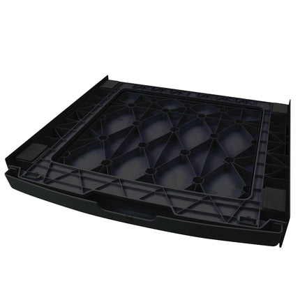 SCANPART - Stacking kit for washing machine and tumble dryer - Plastic - With worktop - Black - Also for heat pump dryers - Tension strap included image