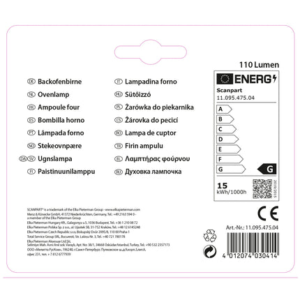 SCANPART - Oven Lamp - E14 - 15 W - 110 Lumen - 2700 K - Bright - T22 - Duo Pack image