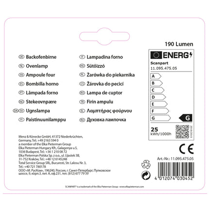 SCANPART - Oven Lamp - E14 - 25 W - 190 Lumen - 2700 K - Bright - T22 - Duo Pack image