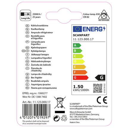 SCANPART - Refrigerator Bulb - E14 - 15 W - 100 Lumen - 3000 K - Frosted - T25 image