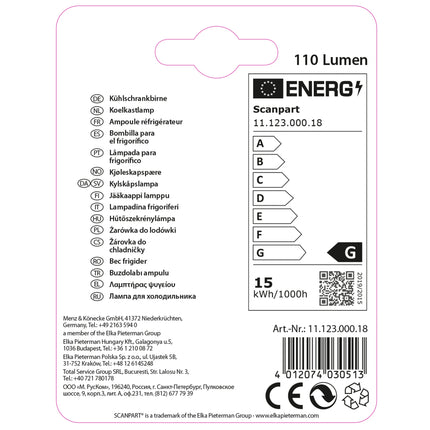 SCANPART - Refrigerator Bulb - E14 - 15 W - 110 Lumen - 2700 K - Bright - T25 - Duo Pack image