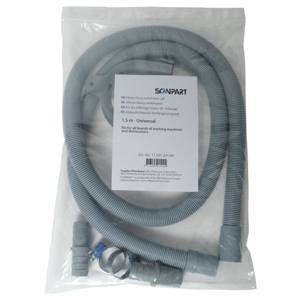 SCANPART - Drain Hose Extension Kit - Drain hose 1.5 m - 19/22 mm - Incl. Hose clamps, elbow, and 2 drain connectors image