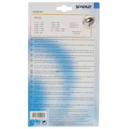 SCANPART Exhaust Filter SF-HA30 - Suitable for Miele H12|AirClean image