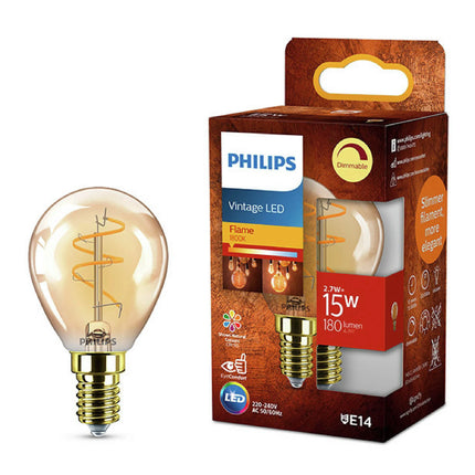 PHILIPS - Lamp - E14 - 15 W - 180 Lumens - 1800 K - Flame - Pear - Dimmable image