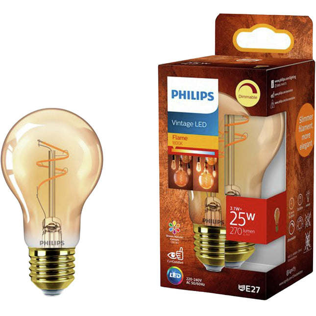 PHILIPS - Vintage Led - E27 - 25 W - 270 Lumens - 1800 K - Flame - Pear - Dimmable image