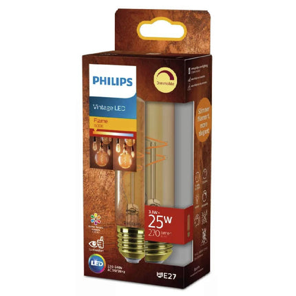PHILIPS - Lamp - E27 - 25 W - 270 Lumens - 1800 K - Flame - Tube Lamp - Dimmable image