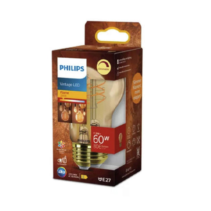 PHILIPS - Lamp - E27 - 60 W - 806 Lumens - 2200 K - Flame - Pear - Dimmable image