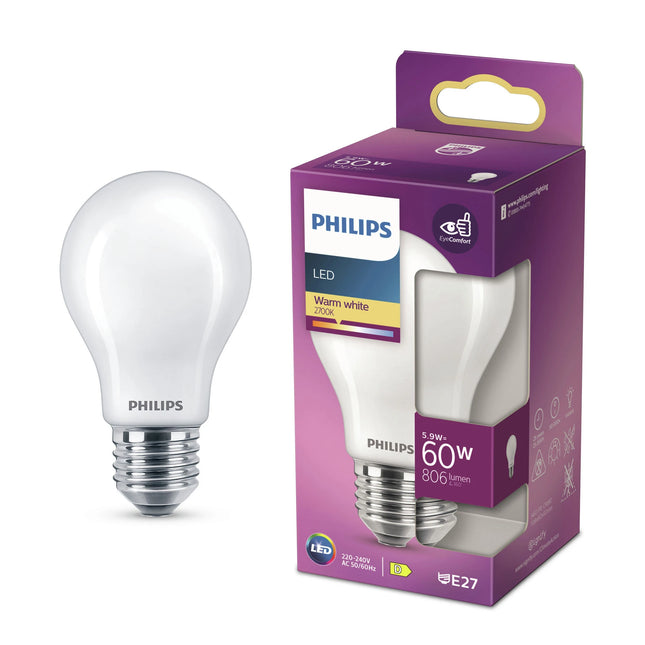 PHILIPS - Lamp - E27 - 60 W - 806 Lumens - 2700 K - Frosted - Pear image
