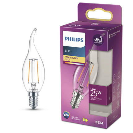 PHILIPS - Lamp - E14 - 25 W - 260 Lumens - 2700 K - Bright - Candle with tip image