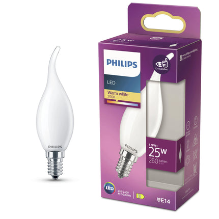PHILIPS - Lamp - E14 - 25 W - 260 Lumens - 2700 K - Frosted - Candle with tip image