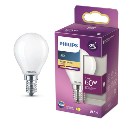 PHILIPS - Vintage Led - E14 - 60 W - 806 Lumens - 2700 K - Frosted - Pear - Duo Pack image