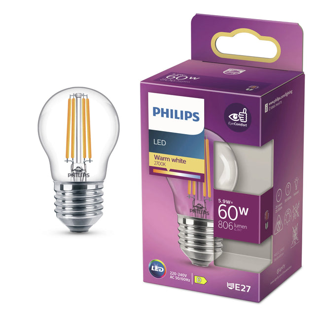 PHILIPS - Lamp - E27 - 60 W - 806 Lumens - 2700 K - Bright - Pear image
