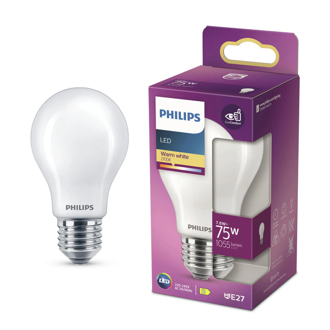 PHILIPS - Lamp - E27 - 75 W - 1055 Lumens - 2700 K - Frosted - Pear image