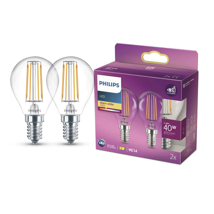 PHILIPS - Lamp - E14 - 40 W - 470 Lumens - 2700 K - Bright - Pear - Duo Pack image