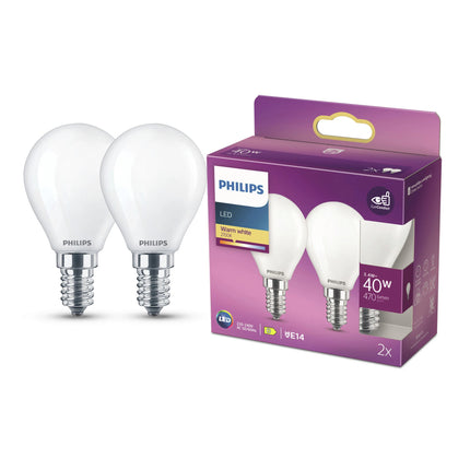PHILIPS - Lamp - E14 - 40 W - 470 Lumens - 2700 K - Frosted - Pear - Duo Pack image