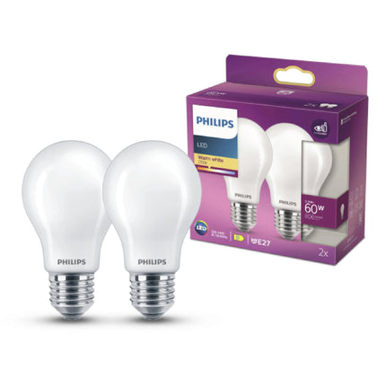 PHILIPS - Lamp - E27 - 60 W - 806 Lumens - 2700 K - Frosted - Pear - Duo Pack image
