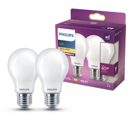 PHILIPS - Lamp - E27 - 40 W - 470 Lumens - 2700 K - Frosted - Pear - Duo Pack image