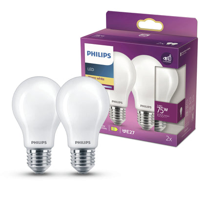 PHILIPS - Lamp - E27 - 75 W - 1055 Lumens - 2700 K - Frosted - Pear - Duo Pack image