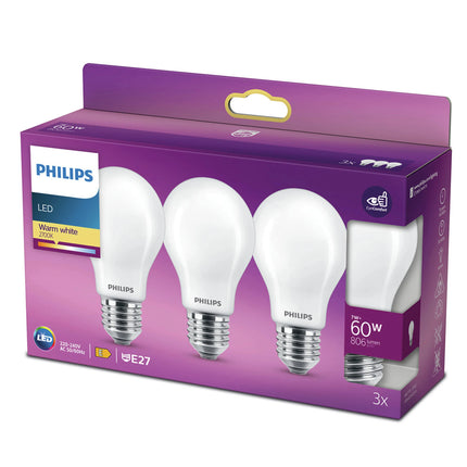 PHILIPS - Light Bulb - E27 - 60 W - 806 Lumen - 2700 K - Frosted - Bulb - Multipack image