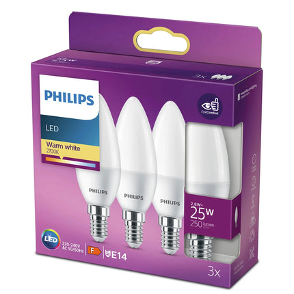 PHILIPS - Light Bulb - E14 - 25 W - 250 Lumen - 2700 K - Frosted - Candle - Multipack image