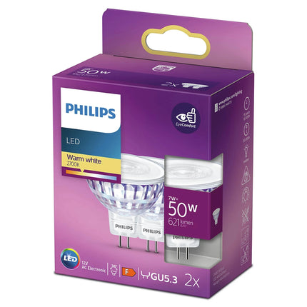 PHILIPS - Reflector Spot - GU5.3 - 50 W - 621 Lumen - 2700 K - Bright - MR16 - Duo Pack image