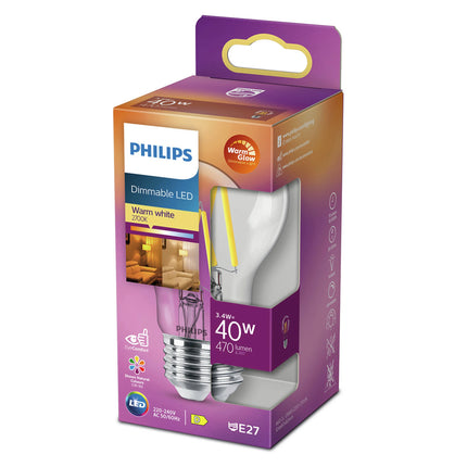 PHILIPS - Light Bulb - E27 - 40 W - 470 Lumen - 2200 K - 2700 K - Bright - Bulb - Warm Glow image