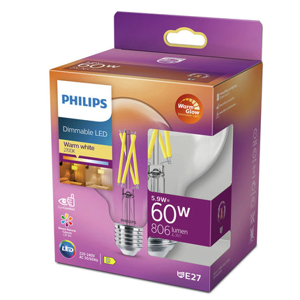 PHILIPS - Light Bulb - E27 - 60 W - 806 Lumen - 2200 K - 2700 K - Bright - Bulb big - Warm Glow image
