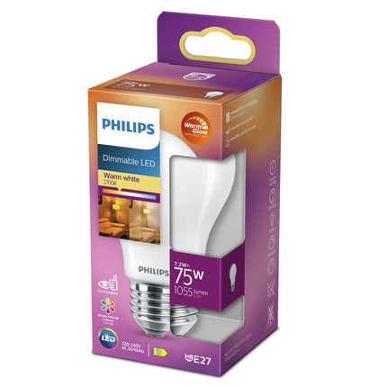 PHILIPS - Light Bulb - E27 - 60 W - 1055 Lumen - 2200 K - 2700 K - Frosted - Bulb - Warm Glow image