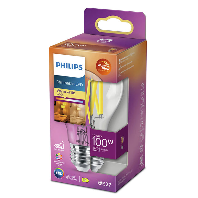 PHILIPS - Light Bulb - E27  - 100 W - 1521 Lumen - 2200 K - 2700 K - Bright - Bulb - Warm Glow image