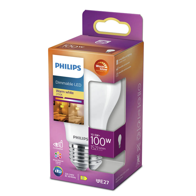 PHILIPS - Light Bulb - E27  - 100 W - 1521 Lumen - 2200 K - 2700 K - Frosted - Bulb - Warm Glow image