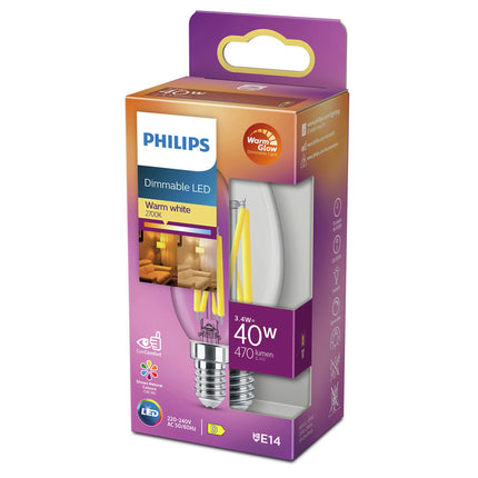 PHILIPS - Light Bulb - E14 - 40 W - 470 Lumen - 2200 K - 2700 K - Bright - Candle - Warm Glow image