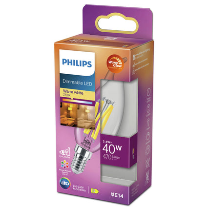 PHILIPS - Light Bulb - E14 - 40 W - 470 Lumen - 2200 K - 2700 K - Bright - Candle with Tip - Warm Glow image