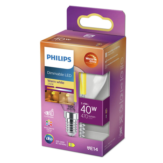 PHILIPS - Light Bulb - E14 - 40 W - 470 Lumen - 2200 K - 2700 K - Bright - Bulb - Warm Glow image