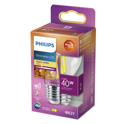 PHILIPS - Light Bulb - E27 - 40 W - 470 Lumen - 2200 K - 2700 K - Bright - Bulb - Warm Glow image