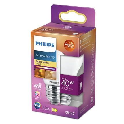 PHILIPS - Light Bulb - E27 - 40 W - 470 Lumen - 2200 K - 2700 K - Frosted - Bulb - Warm Glow image