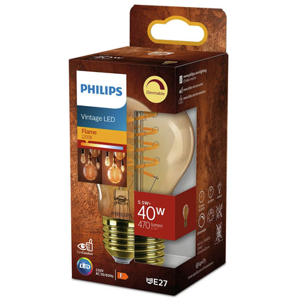 PHILIPS - Vintage Led - E27 - 40 W - 470 Lumen - 2200 K - Flame - Bulb - Dimmable image