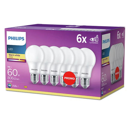 PHILIPS - Light Bulb - E27 - 60 W - 806 Lumen - 2700 K - Frosted - Bulb - Multi Pack image