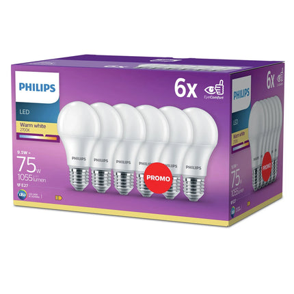 PHILIPS - Light Bulb - E27 - 75 W - 1055 Lumen - 2700 K - Frosted - Bulb - Multi Pack image