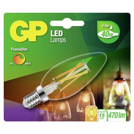GP - Light Bulb - E14 - 40 W - 470 Lumen - 1800 K - 2700 K - Bright - Candle - Dimmable  - Flame Dim image
