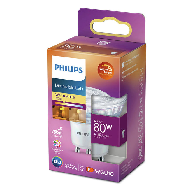 PHILIPS - Reflector Spot - GU10 - 80 W - 575 Lumen - 2700 K - Bright - Reflector Spot - Dimmable  - Warm Glow image