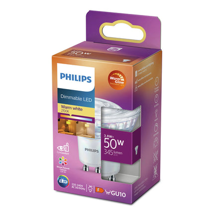 PHILIPS - Reflector Spot - GU10 - 50 W - 345 Lumen - 2200 K - 2700 K - Bright - Reflector Spot - Warm Glow image