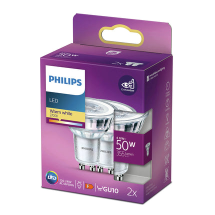 PHILIPS - Reflector Spot - GU10 - 50 W - 355 Lumen - 2700 K - Bright - Reflector Spot - Duo Pack image