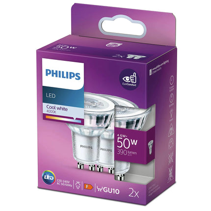 PHILIPS - Reflector Spot - GU10 - 50 W - 390 Lumen - 4000 K - Bright - Reflector Spot - Duo Pack image