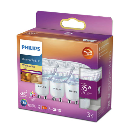PHILIPS - Reflector Spot - GU10 - 35 W - 230 Lumen - 2700 K - Bright - Reflector Spot - Multi Pack - Dimmable  - Warm Glow image