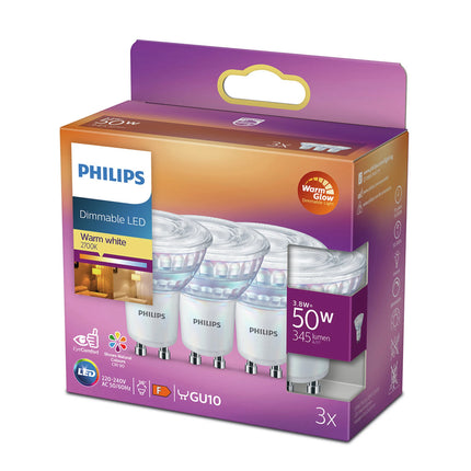 PHILIPS - Reflector Spot - GU10 - 50 W - 345 Lumen - 2200 K - 2700 K - Bright - Reflector Spot - Multi Pack - Warm Glow image