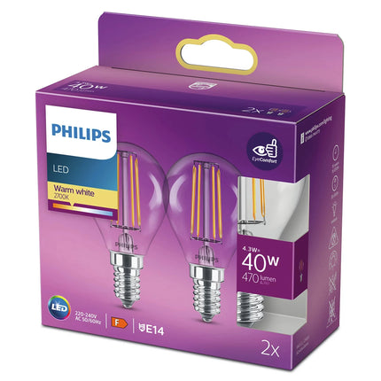PHILIPS - Light Bulb - E14 - 40 W - 470 Lumen - 2700 K - Bright - Bulb - Duo Pack image